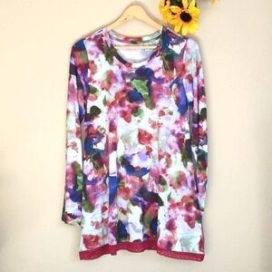 LOGO Lori Goldstein Floral Lace Blouse Casual Business Dress Blouse Top Size Sma